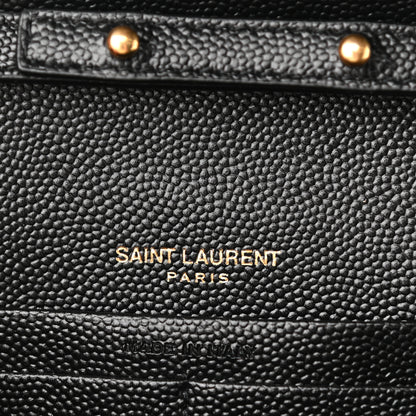 Saint Laurent Grain De Poudre Mixed Matelasse Triquilt Monogram Chain Wallet Black 6 of 9