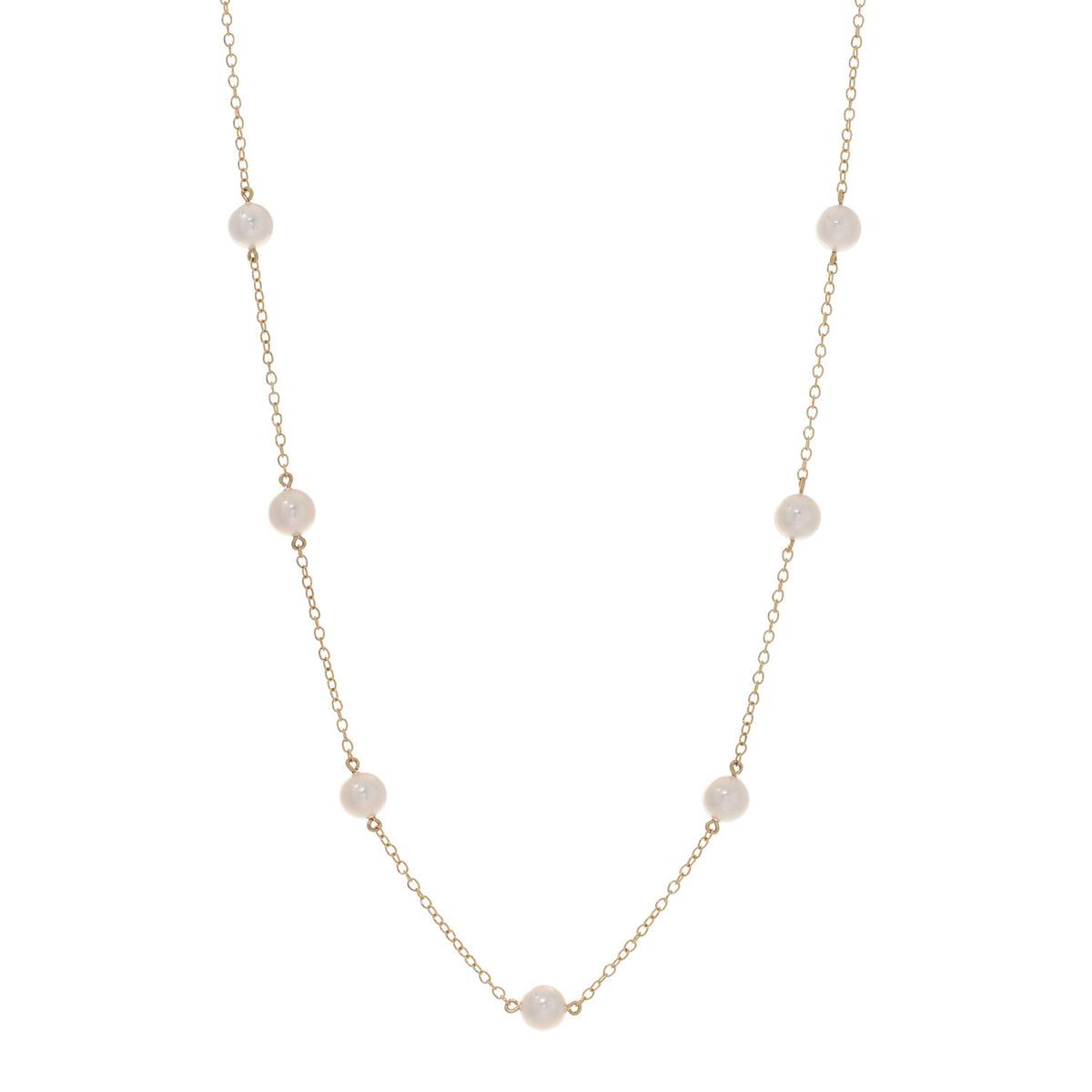 Mikimoto 18K Yellow Gold Akoya Pearl 5.5-6mm Station Necklace 1 of 5