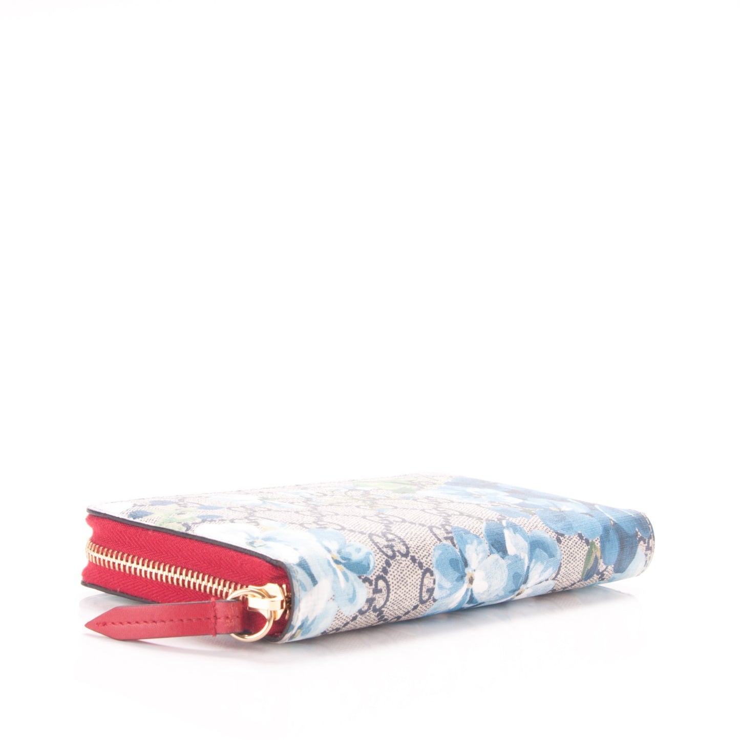 GG Supreme Monogram Blooms Zip Around Wallet Blue Red