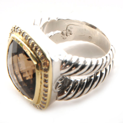 David Yurman Sterling Silver 18K Yellow Gold Diamond Smoky Quartz 14mm Albion Ring 54 7 4 of 5