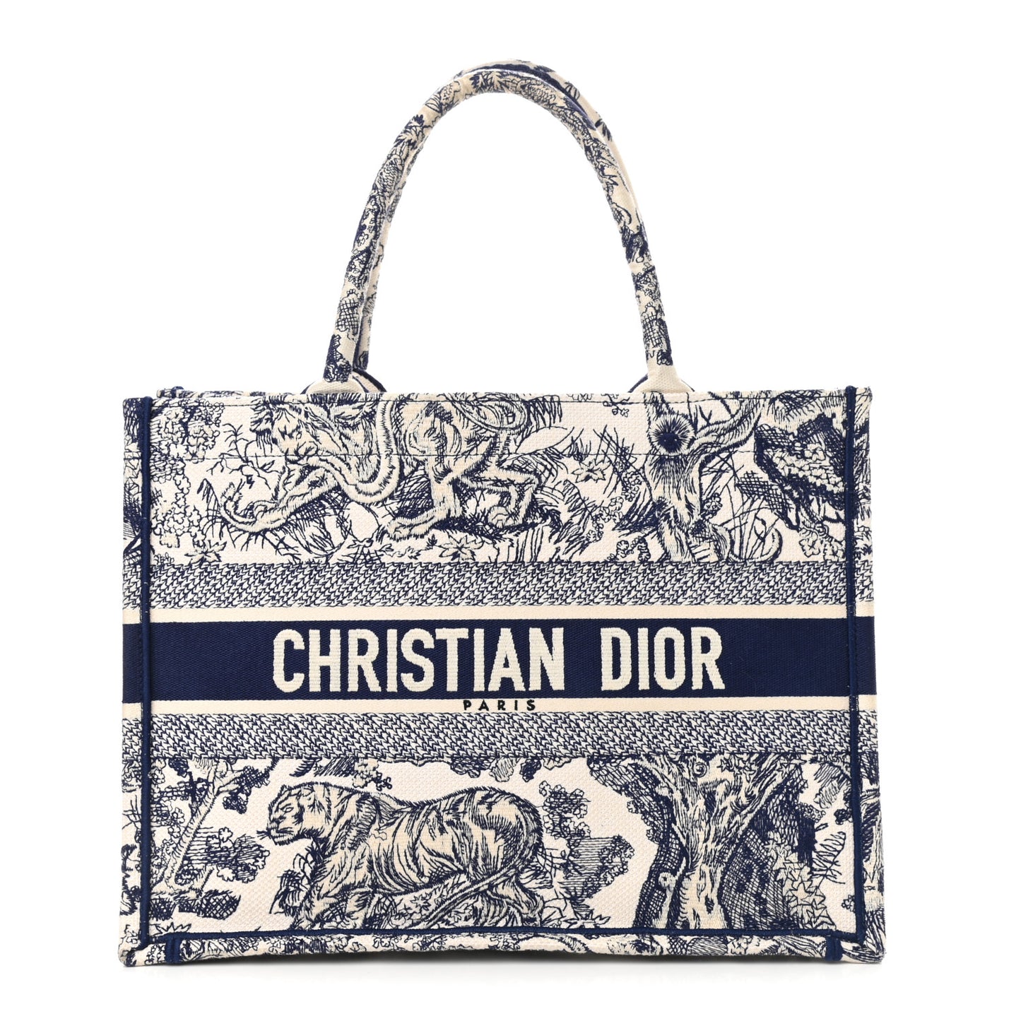 Canvas Embroidered Medium Dioriviera Toile De Jouy Book Tote Blue