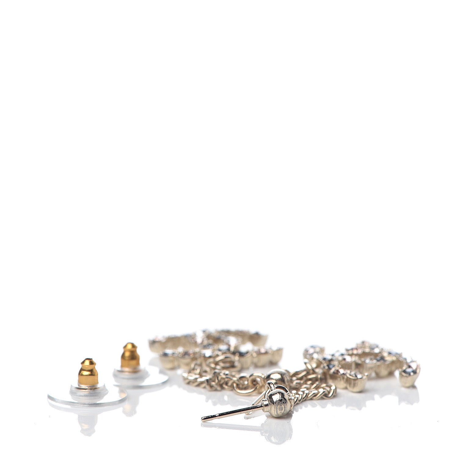 Chanel Crystal CC Drop Earrings Pink Grey Gold 3 of 5