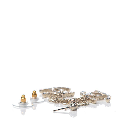 Chanel Crystal CC Drop Earrings Pink Grey Gold 3 of 5