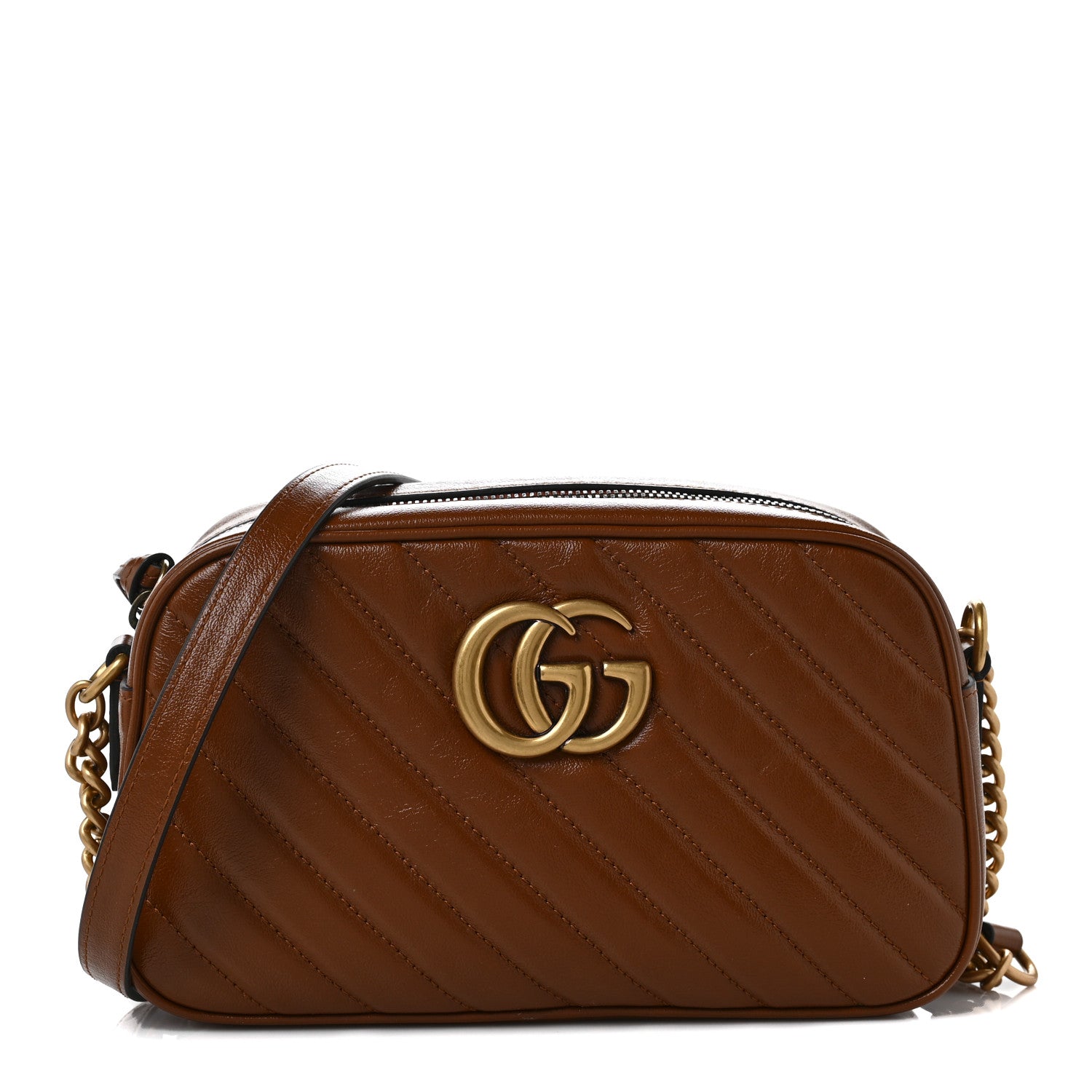 Gucci Glazed Calfskin Matelasse Diagonal Small GG Marmont Chain Shoulder Bag Cuir 1 of 9