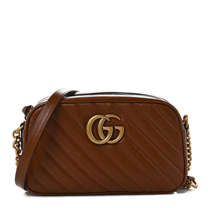 Gucci Glazed Calfskin Matelasse Diagonal Small GG Marmont Chain Shoulder Bag Cuir 1 of 9