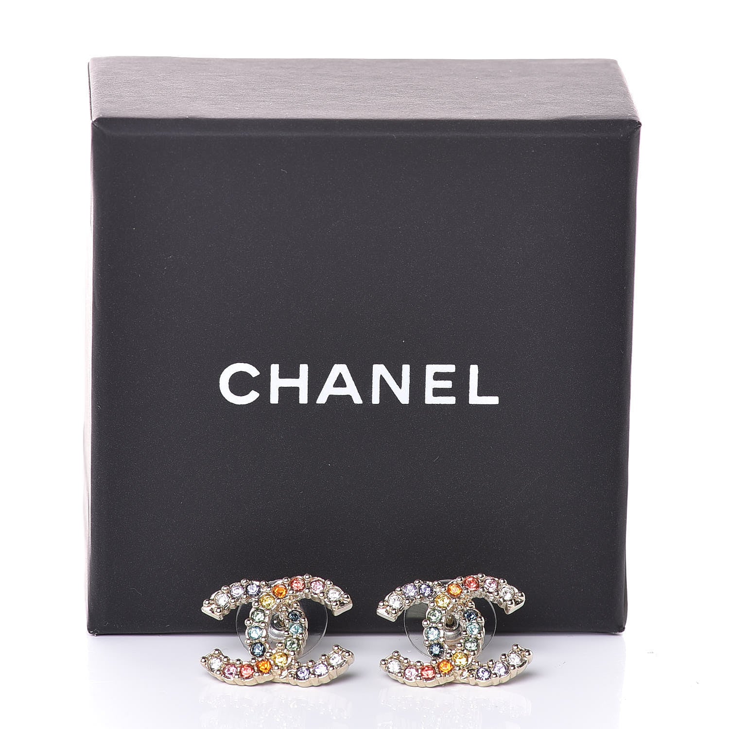 Chanel Crystal Over The Rainbow CC Earrings Gold Multicolor 5 of 5