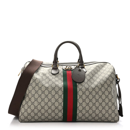 Gucci GG Supreme Monogram Textured Dollar Calfskin Web Medium Ophidia Carry-On Duffle Bag Beige Ebony New Acero 1 of 9