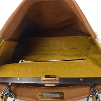 Fendi Vitello Saddle Cuoio Romano Selleria Large Peekaboo Iconic Satchel Saddle Ocra Moro 5 of 13