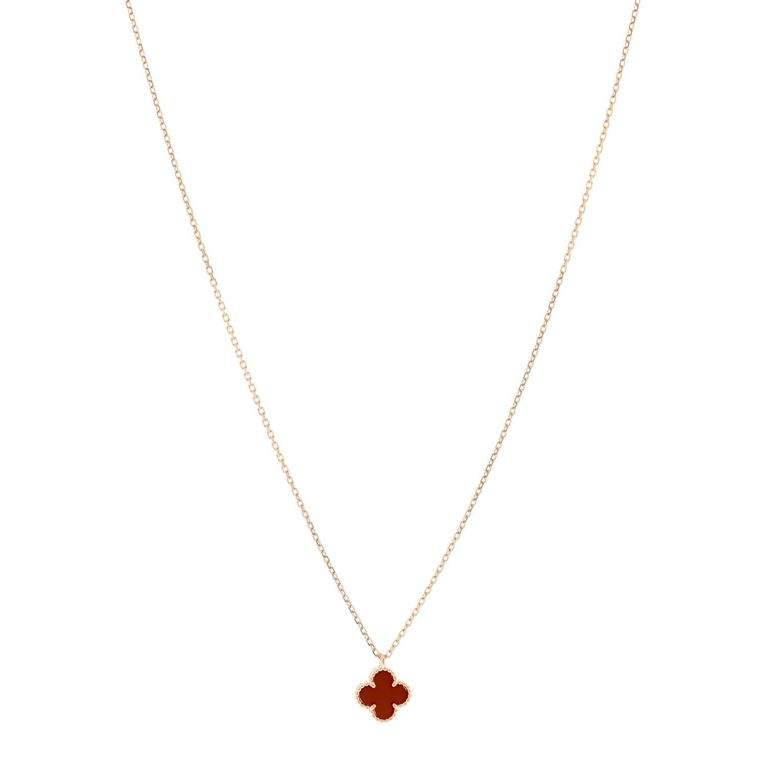 Van Cleef & Arpels 18K Rose Gold Carnelian Sweet Alhambra Pendant Necklace 1 of 6