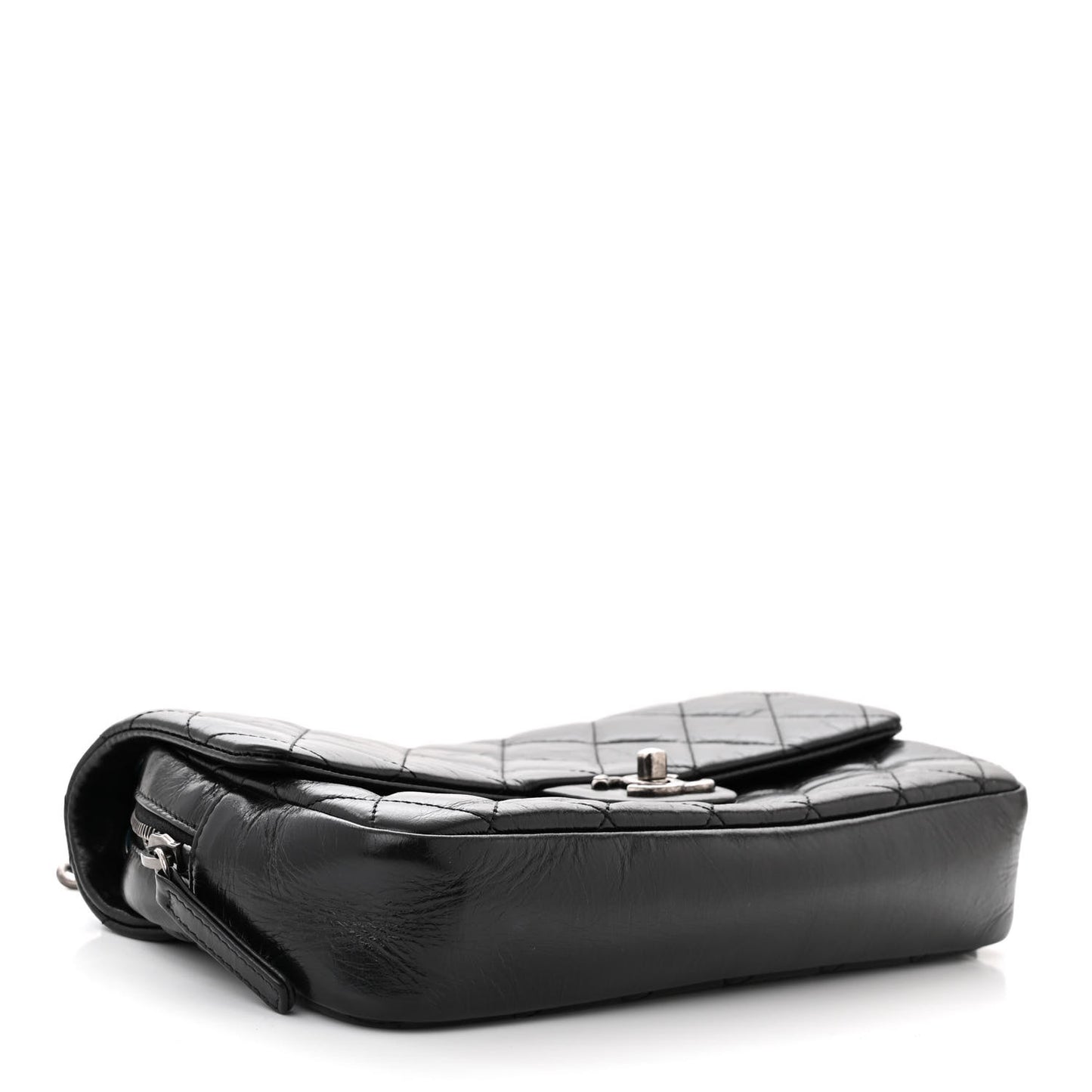 Glazed Calfskin Quilted Medium Duo Color Flap Black
