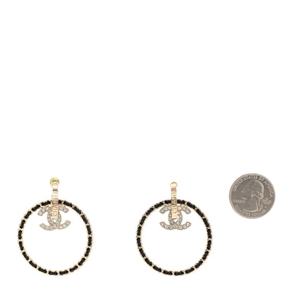 Chanel Metal Crystal Lambskin CC Chain Hoop Earrings Gold Black 2 of 4