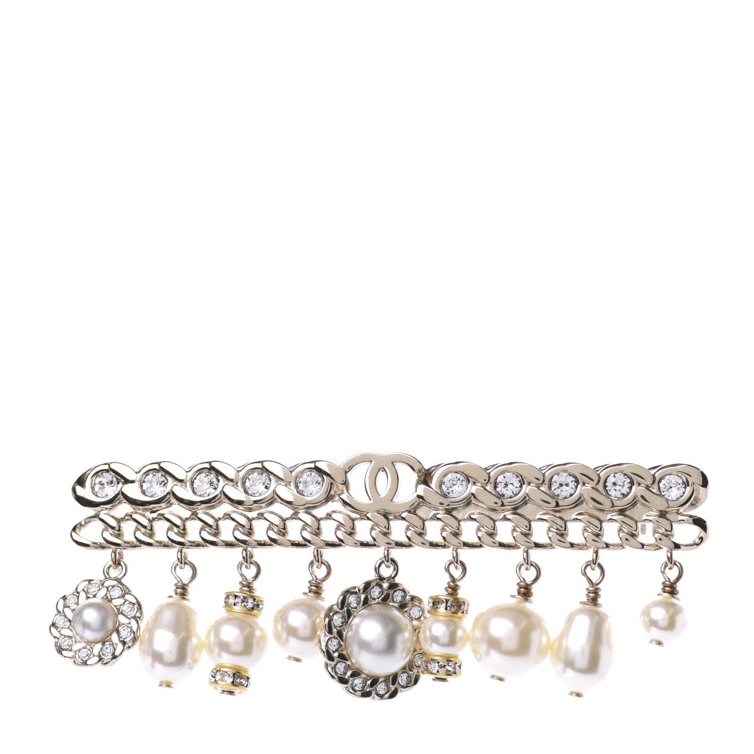 Chanel Pearl Crystal Brooch Barrette Gold 1 of 5