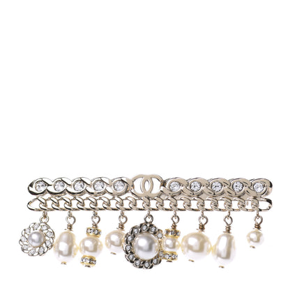 Chanel Pearl Crystal Brooch Barrette Gold 1 of 5