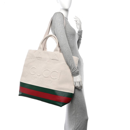 Gucci Canvas Logo Embossed Ophidia Tote Beige 2 of 12