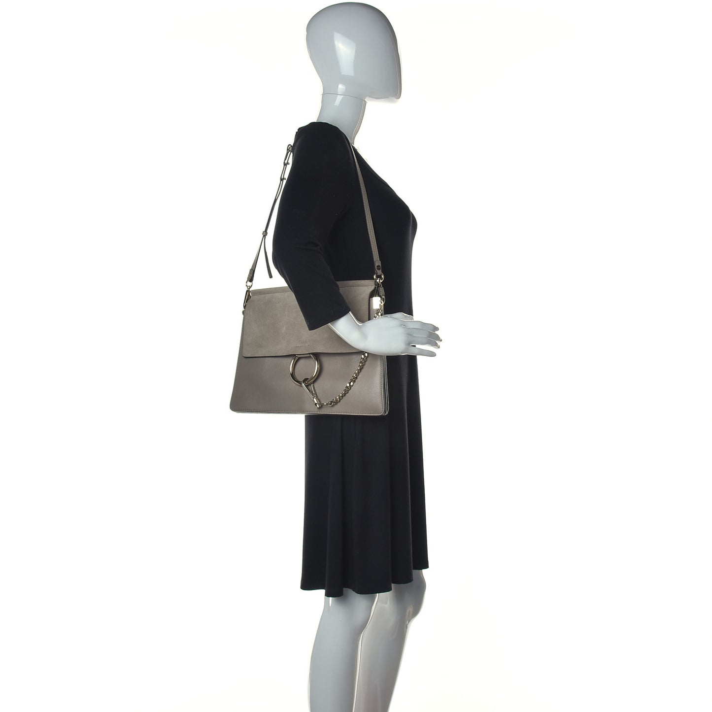 Calfskin Suede Medium Faye Shoulder Bag Motty Grey