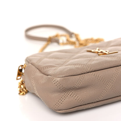Saint Laurent Grained Lambskin Quilted Mini Becky Double Zip Bag Natural Tan 9 of 10