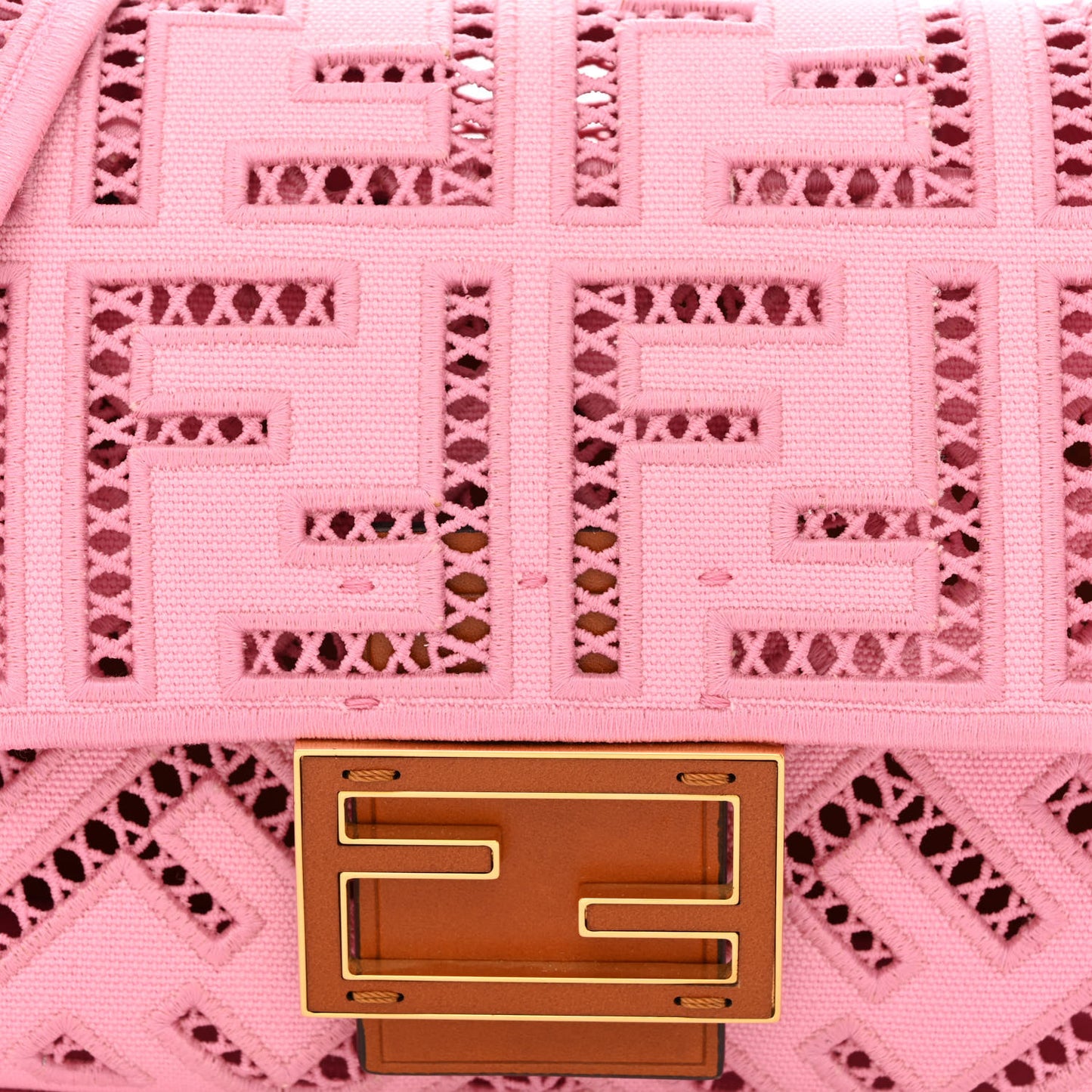 Canvas Cuoio Agata FF Ajour Embroidered Baguette Ciclamino Cuoio