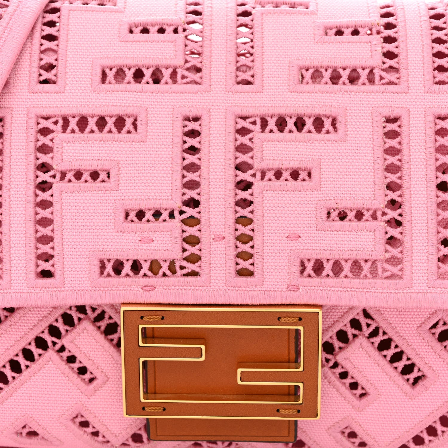 Fendi Canvas Cuoio Agata FF Ajour Embroidered Baguette Ciclamino Cuoio 7 of 12