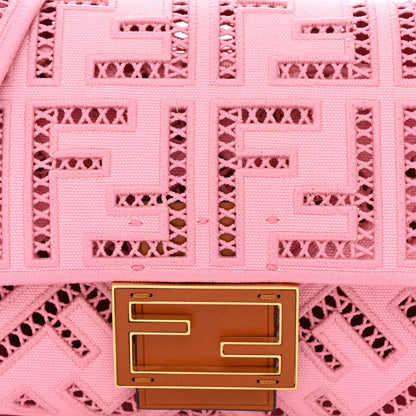 Fendi Canvas Cuoio Agata FF Ajour Embroidered Baguette Ciclamino Cuoio 7 of 12
