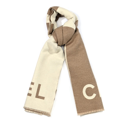 Chanel Cashmere CC Fringe Stole Beige White 2 of 9
