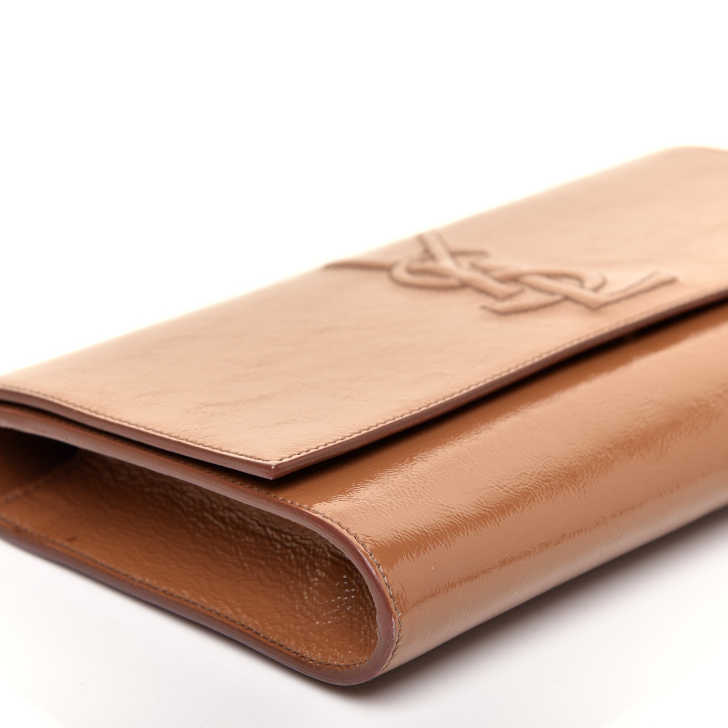 Saint Laurent Textured Patent Calfskin Large Belle De Jour Clutch Tobacco 6 of 9