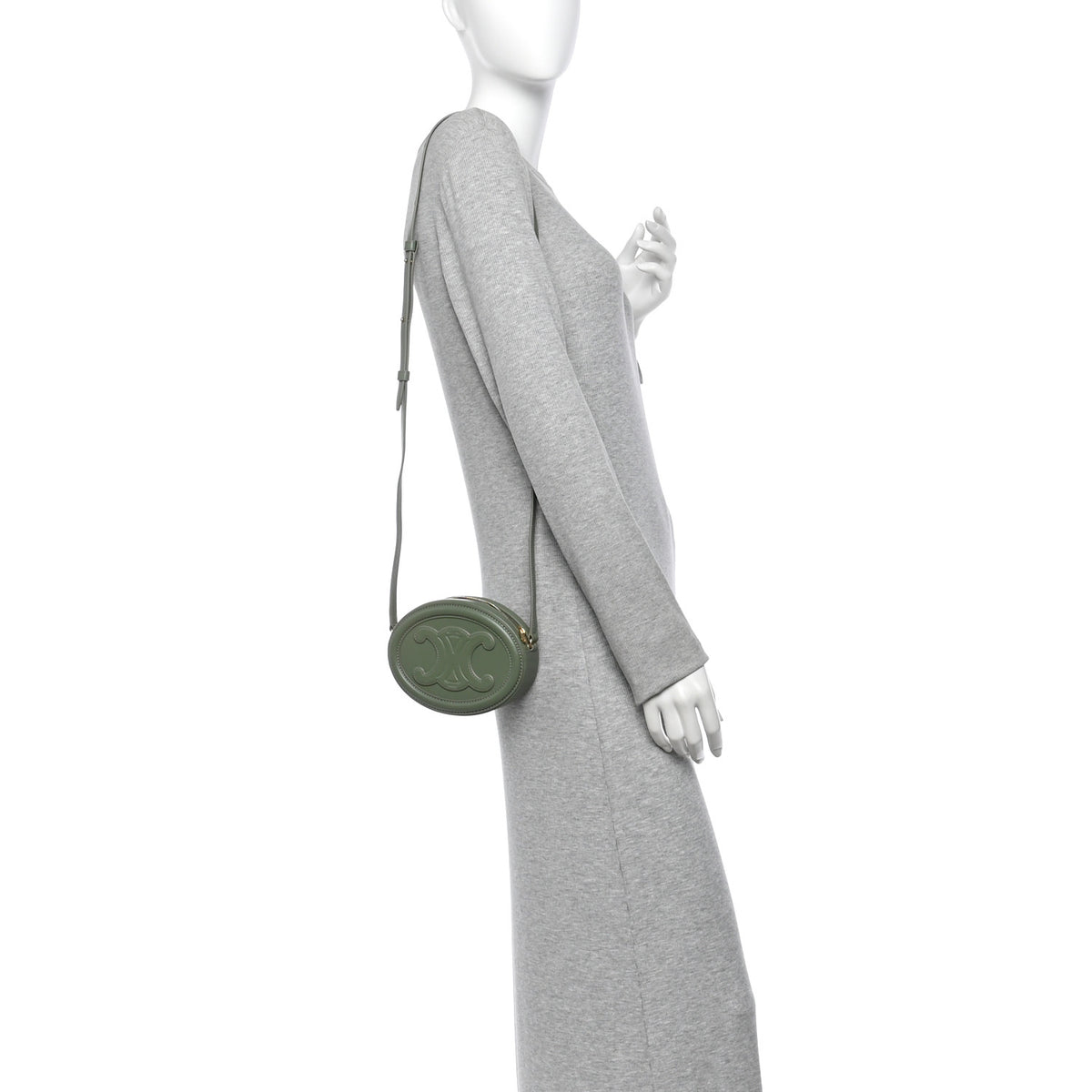 Smooth Calfskin Cuir Small Triomphe Oval Crossbody Purse Sage
