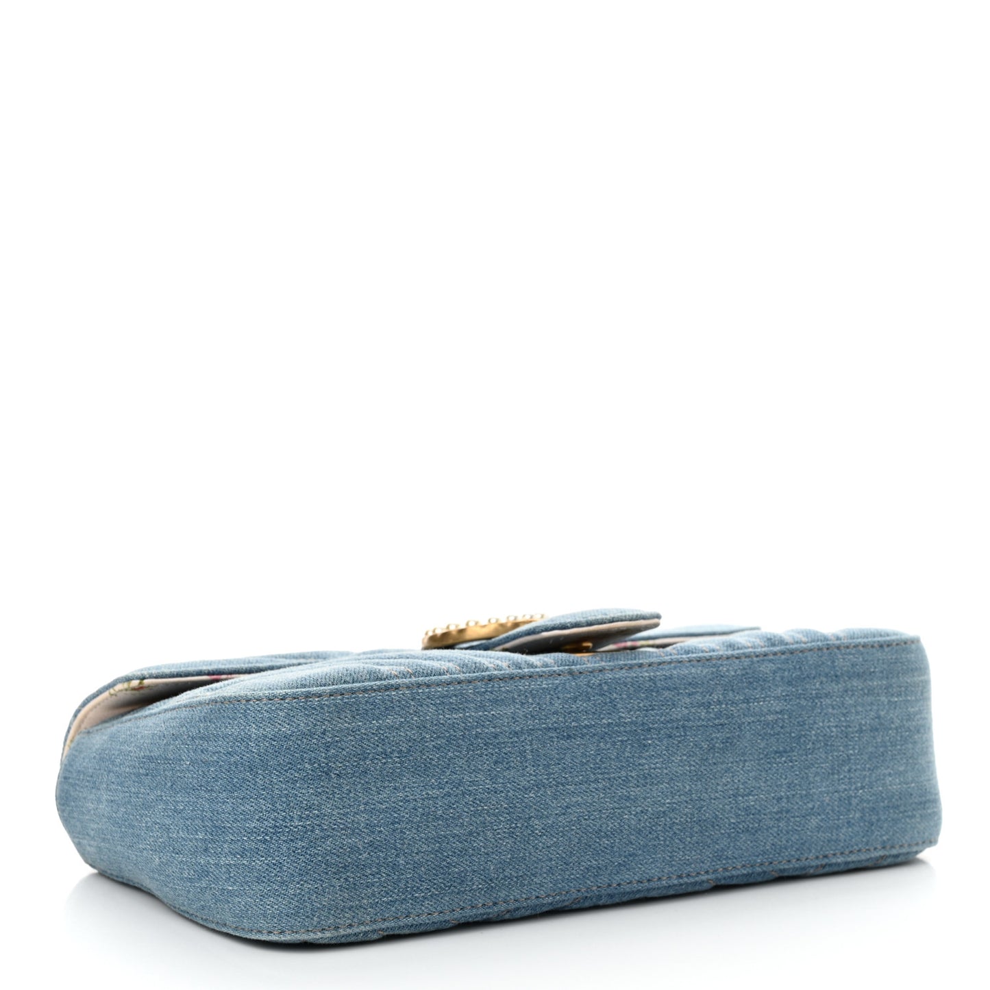 Denim Matelasse Small Pearly GG Marmont Shoulder Bag Blue