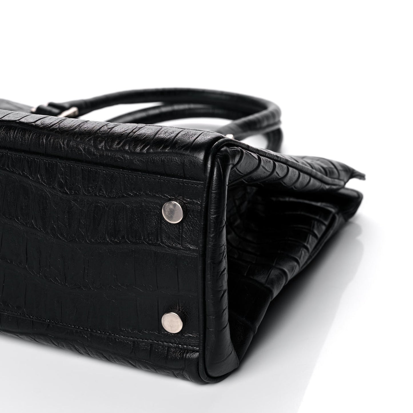 Calfskin Crocodile Embossed Medium Trois Class Tote Black