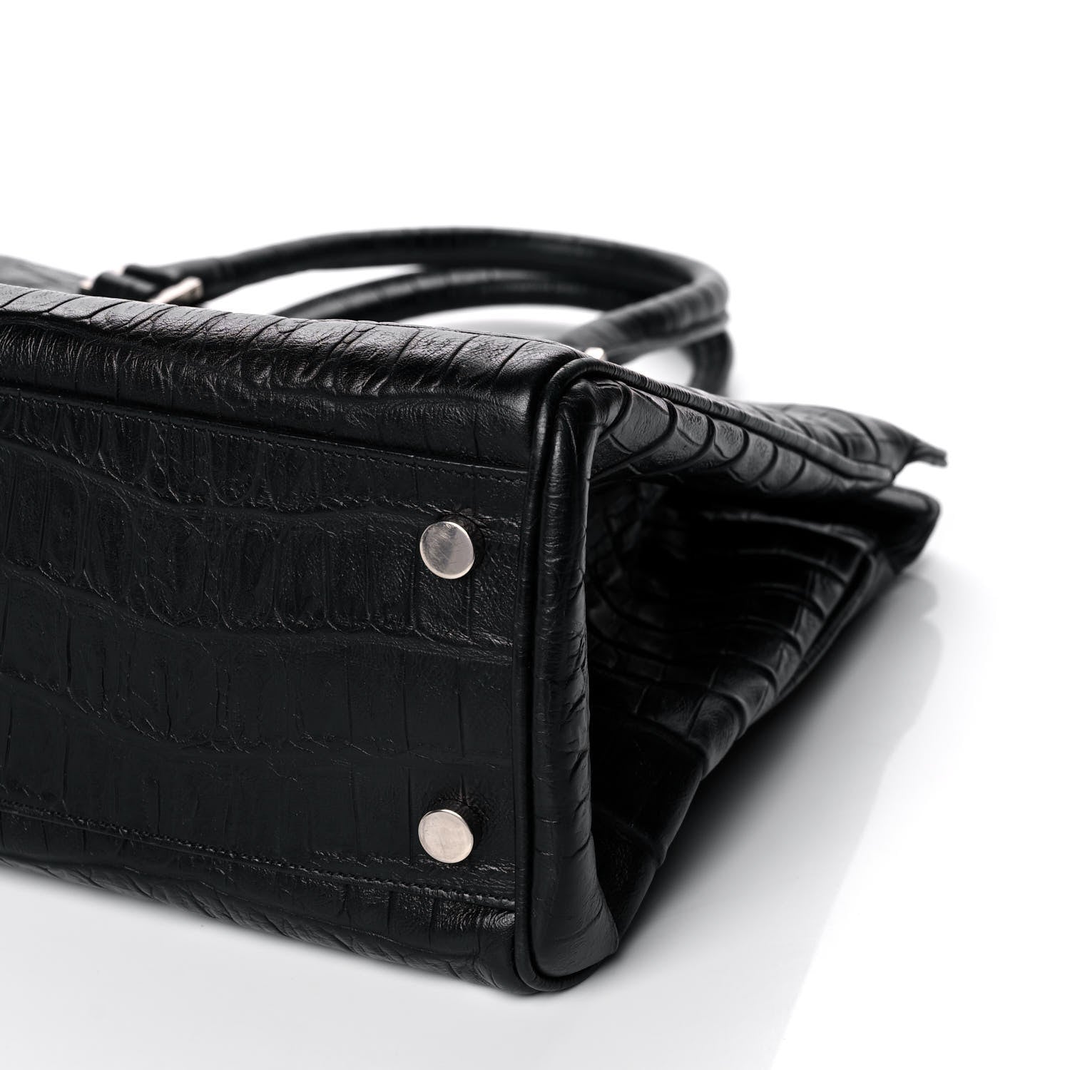 Saint Laurent Calfskin Crocodile Embossed Medium Trois Class Tote Black 13 of 17