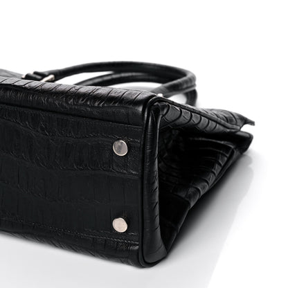 Saint Laurent Calfskin Crocodile Embossed Medium Trois Class Tote Black 13 of 17