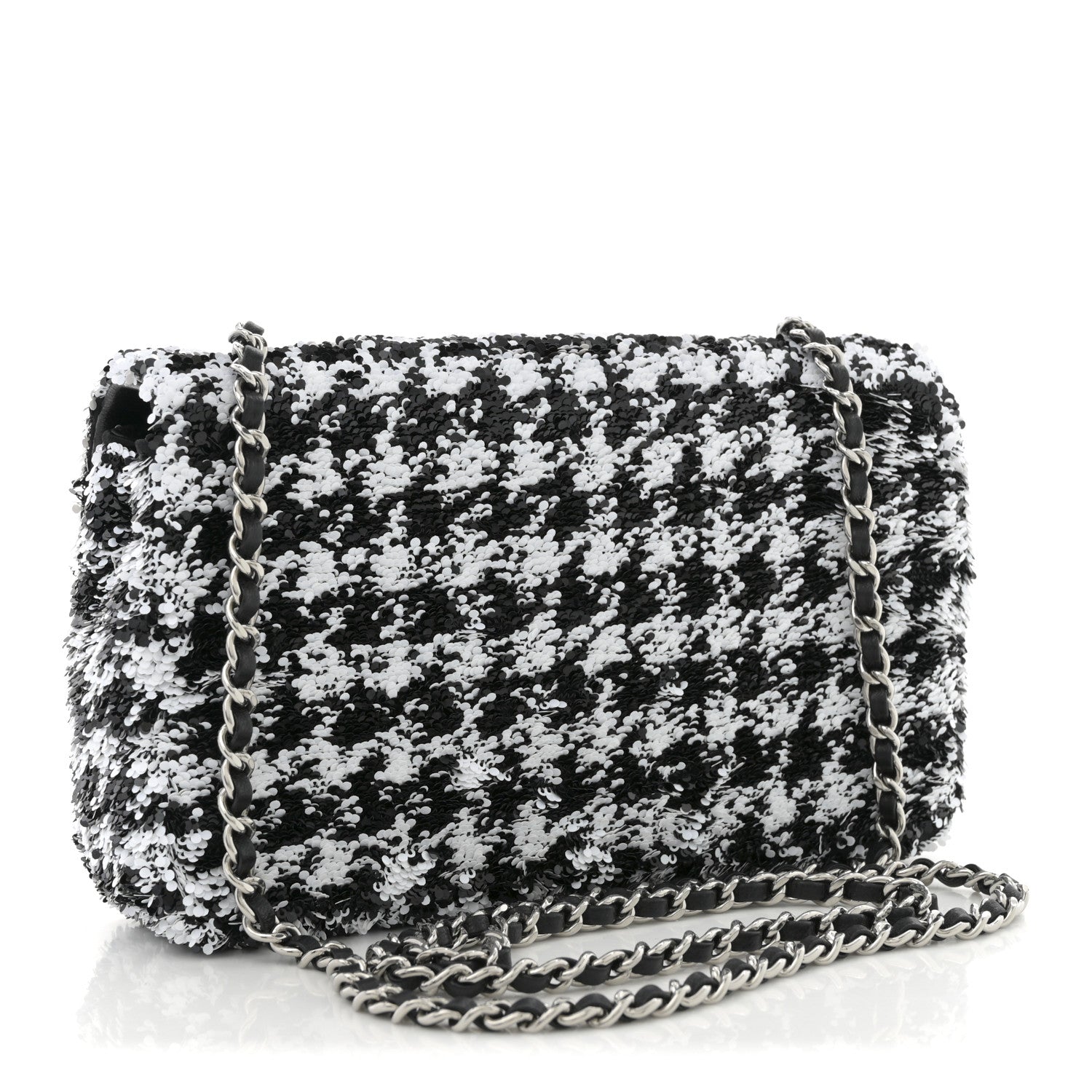Chanel Sequin Houndstooth Small Flap Black White 1767824