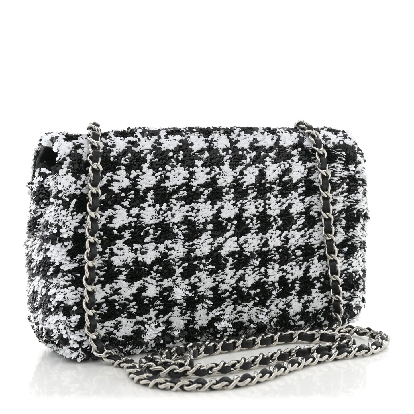 Sequin Houndstooth Small Flap Black White