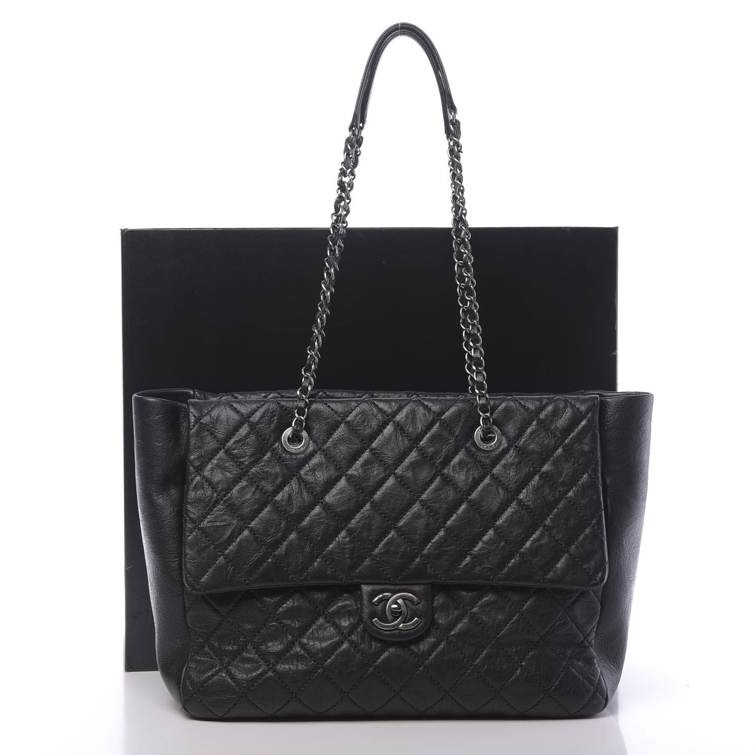 Chanel Crumpled Lambskin Quilted Large Tote Black 14 of 14