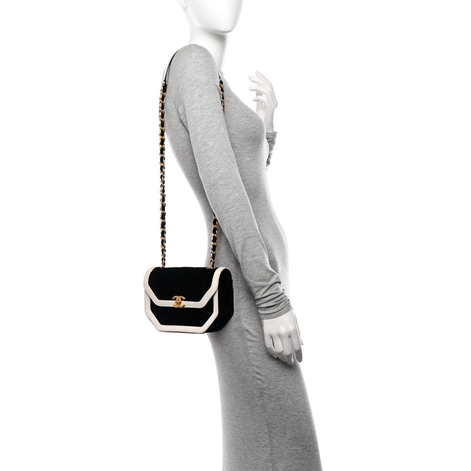 Chanel Velvet Quilted Mini Place Vendome Flap Black White 2 of 12