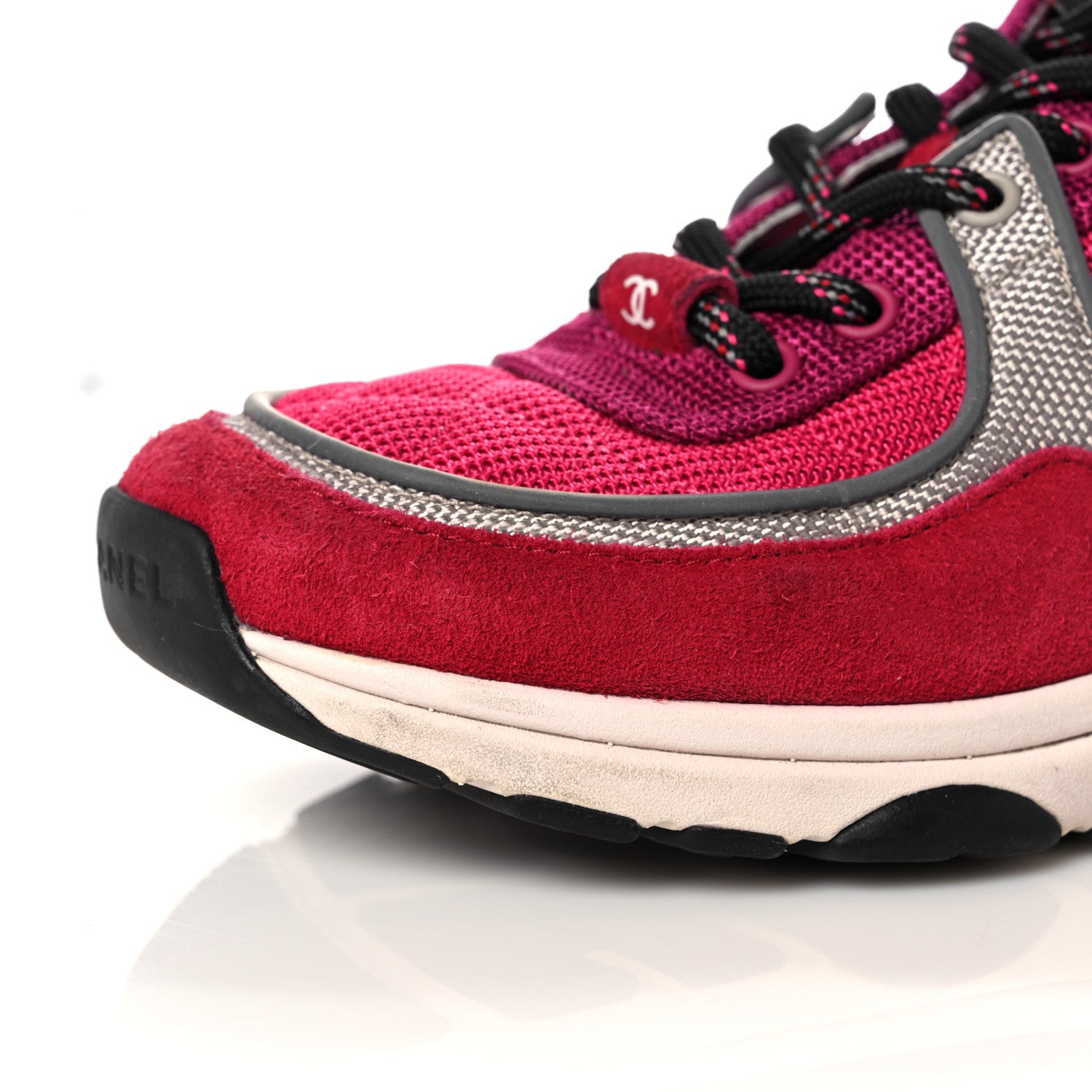 Chanel Mesh Suede Calfskin Grained Calfskin Womens CC Sneakers 37 Dark Pink Silver 10 of 13