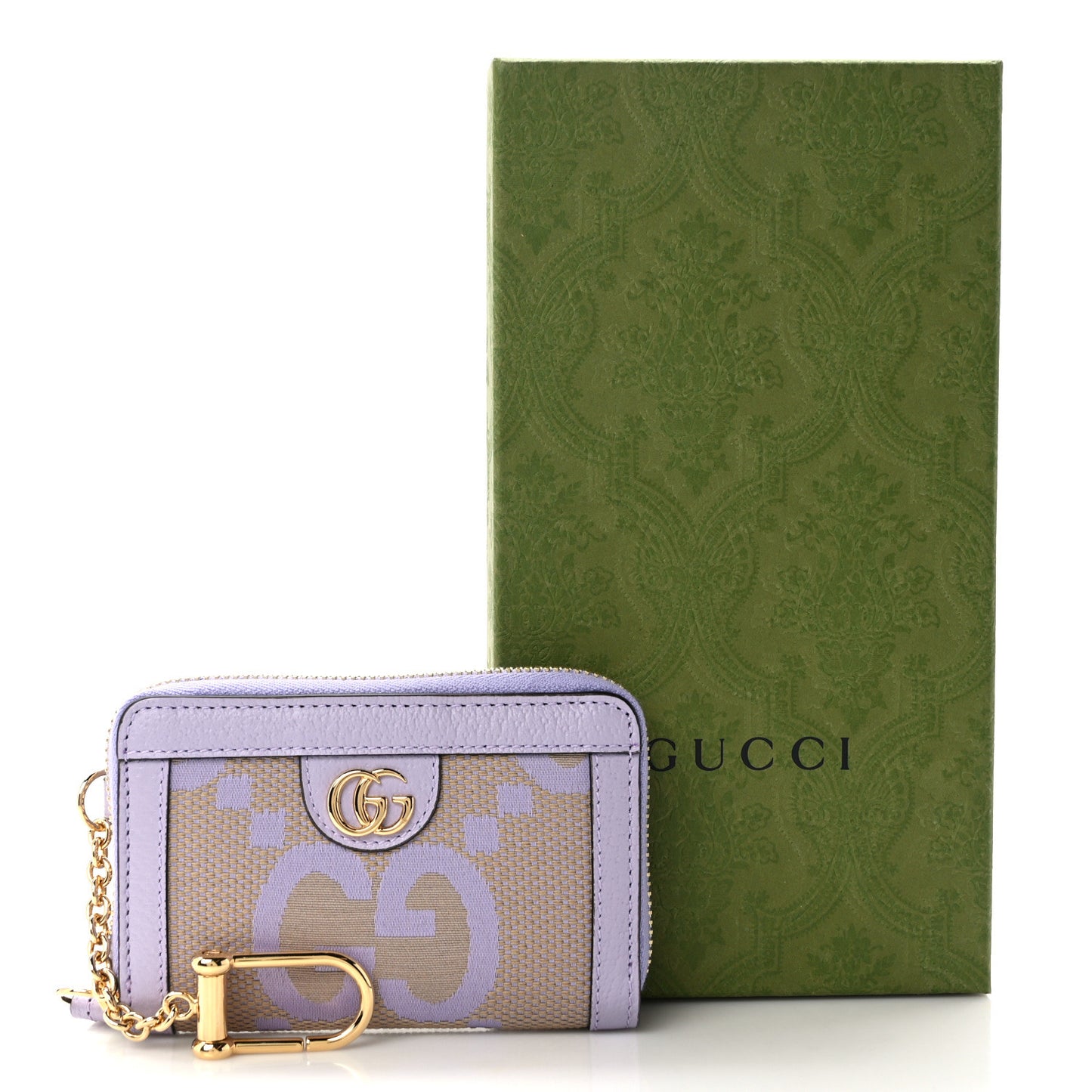 Monogram Jumbo GG Textured Dollar Calfskin Ophidia Key Card Case Beige Lapis