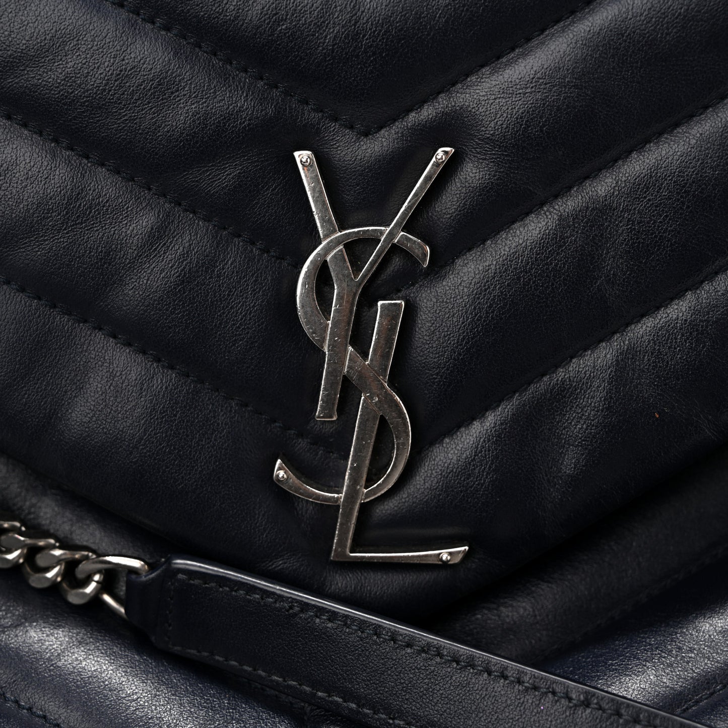 Calfskin Y Quilted Monogram Medium Loulou Chain Satchel Medium Blue