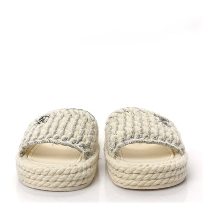 Chanel Braided Knit CC Mules 37 Ecru 2 of 8