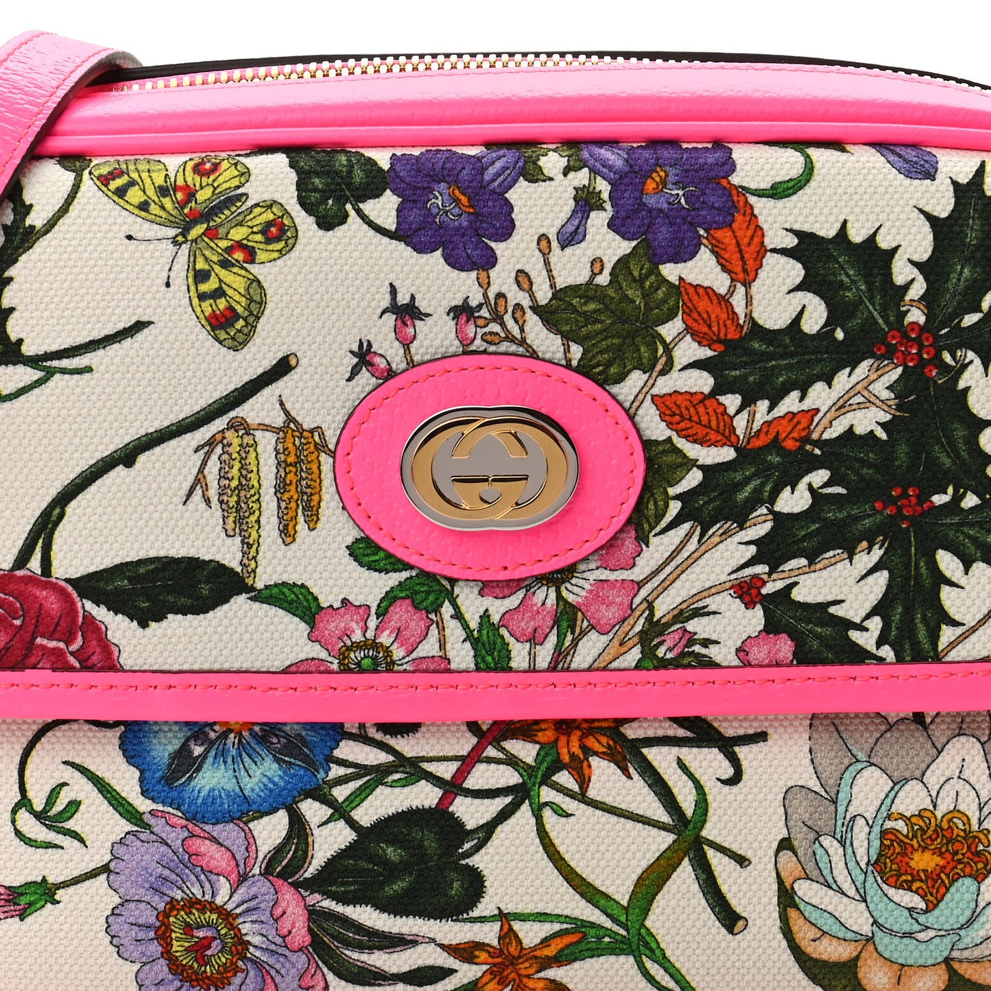 Canvas Flora Floral Shoulder Bag White Fuchsia Fluo