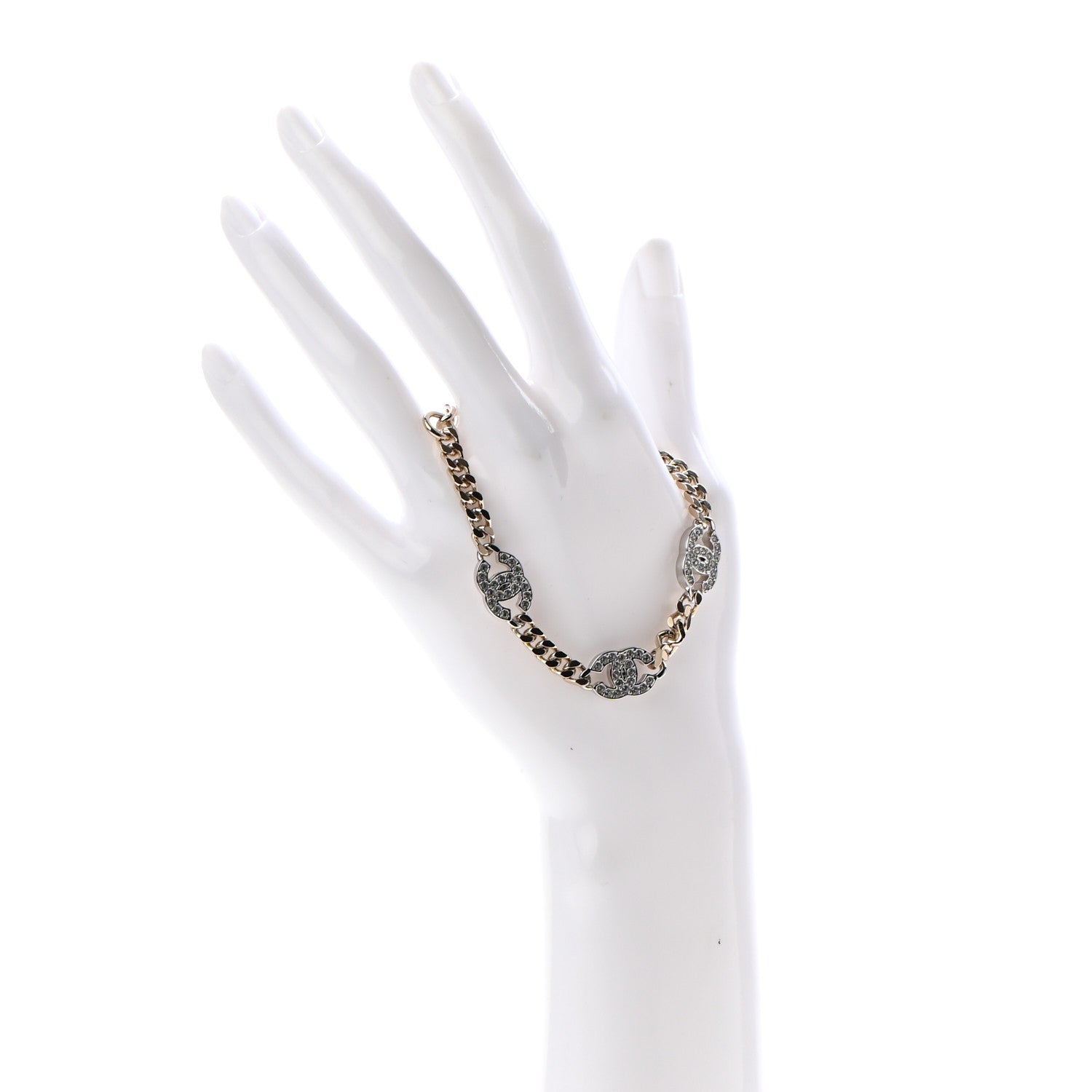 Chanel Crystal CC Chain Bracelet Gold Silver 2 of 6