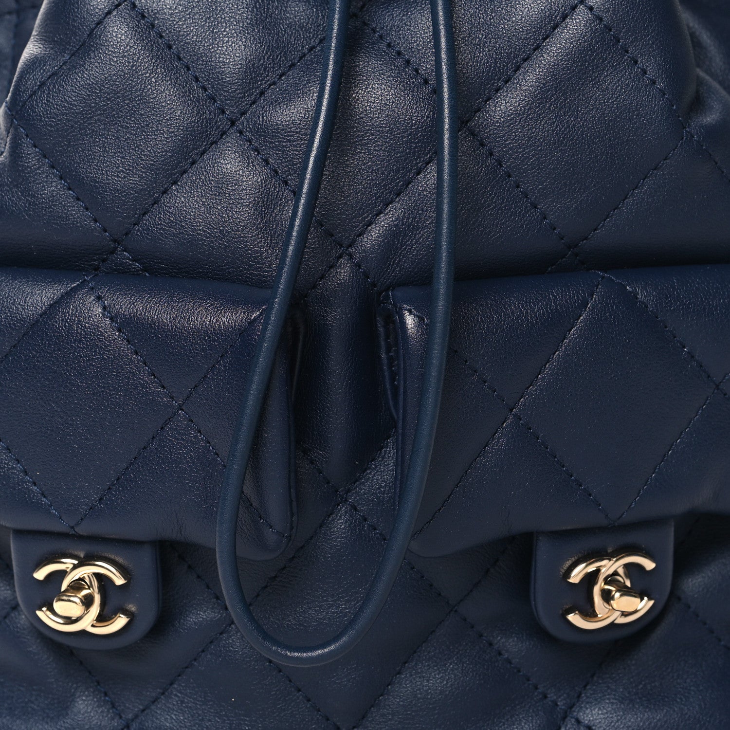 Chanel Lambskin Quilted Double Pocket Drawstring Backpack Navy 7 of 9