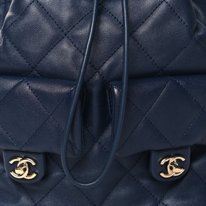 Chanel Lambskin Quilted Double Pocket Drawstring Backpack Navy 7 of 9