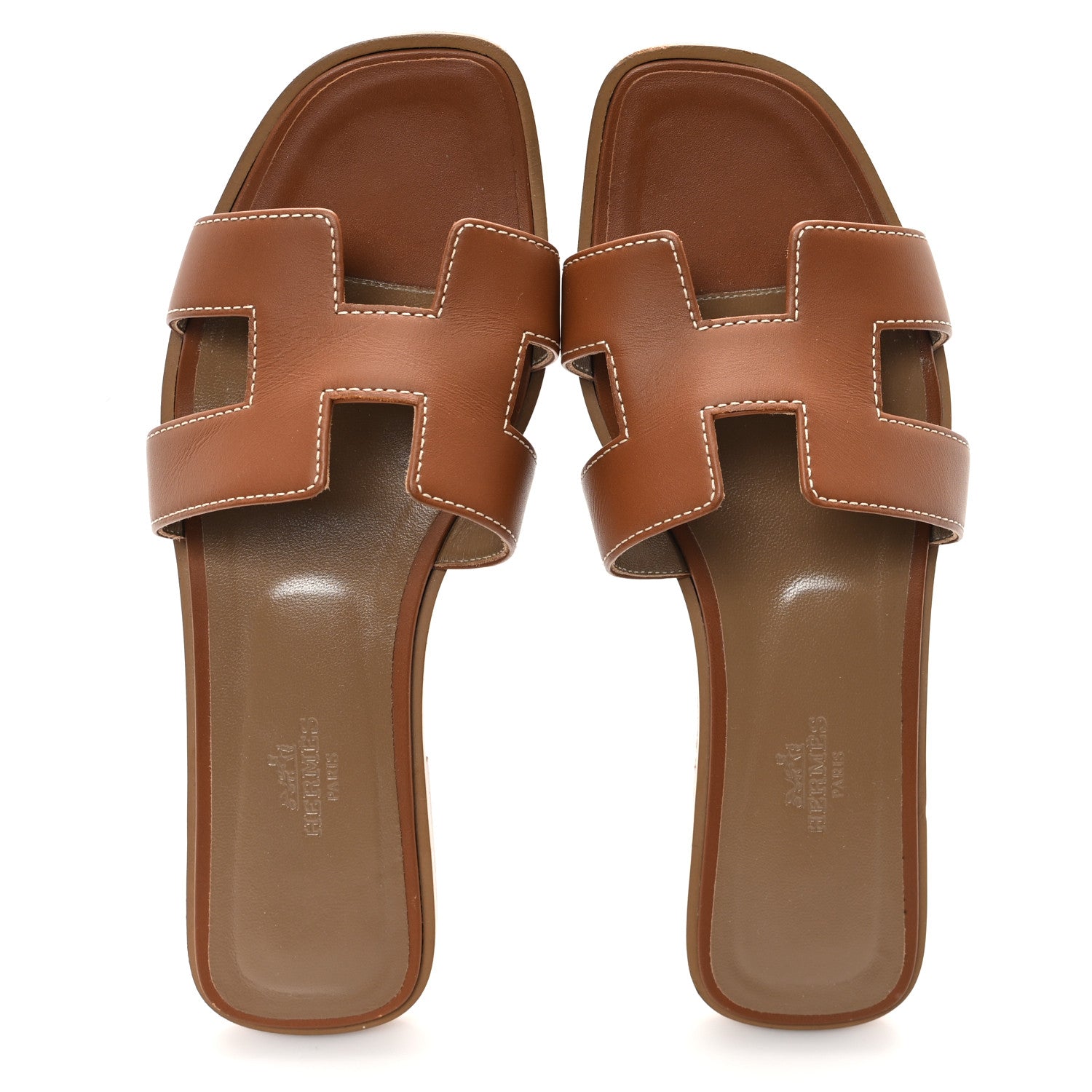 Hermes Box Calfskin Oran Sandals 37.5 Gold 5 of 10