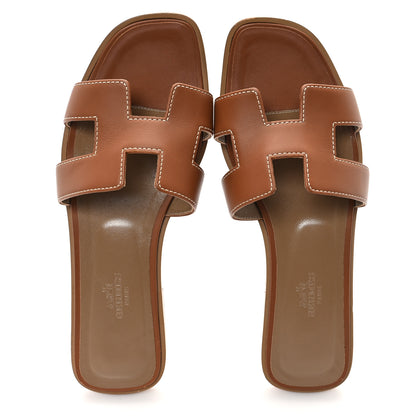 Hermes Box Calfskin Oran Sandals 37.5 Gold 5 of 10