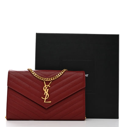 Saint Laurent Grain De Poudre Matelasse Chevron Monogram Chain Wallet Opyum Red 10 of 10