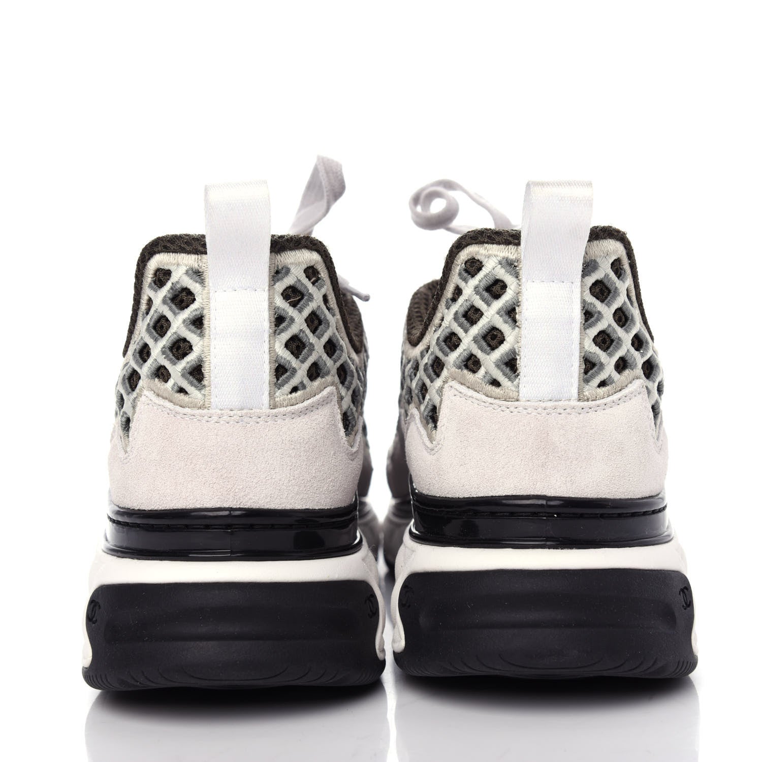 Chanel Suede Calfskin Embroidered CC Sneakers 38 Ecru Light Gray 7 of 11