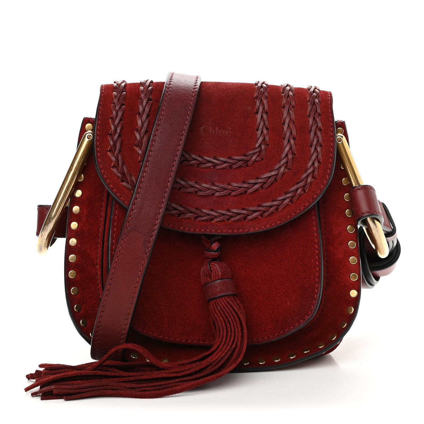 Suede Calfskin Braided Mini Hudson Shoulder Bag Sienna Red