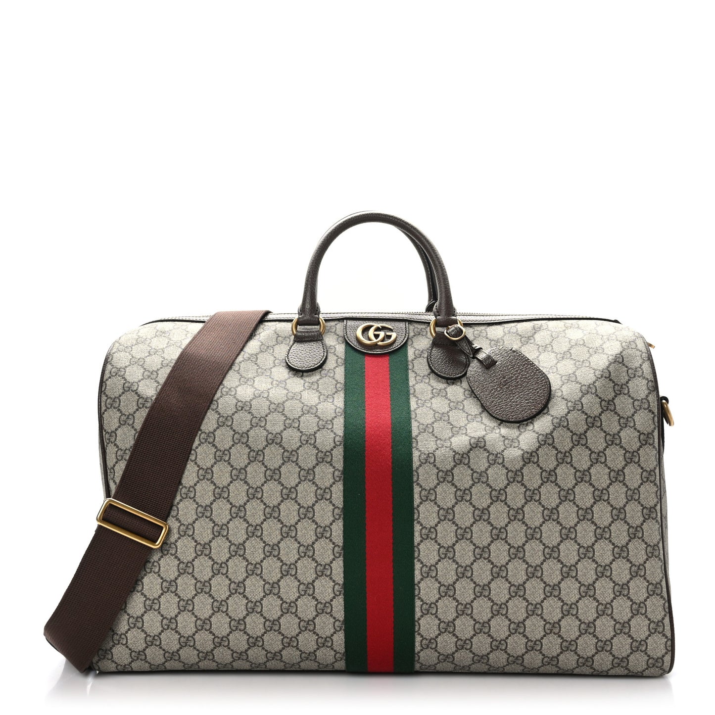 GG Supreme Monogram Textured Dollar Calfskin Web Large Savoy Duffle Bag Beige Ebony New Acero