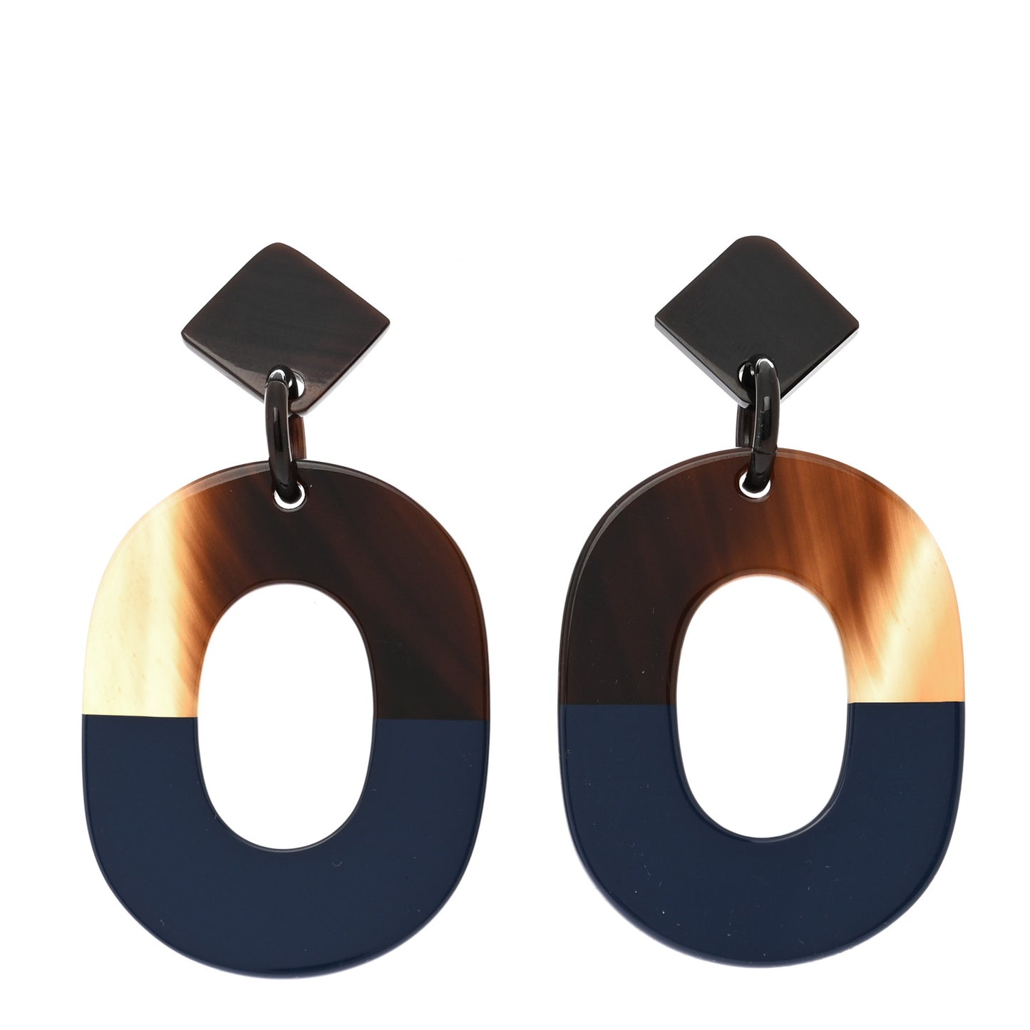 Buffalo Horn Lacquered Wood Isthme Earrings Bleu Profond