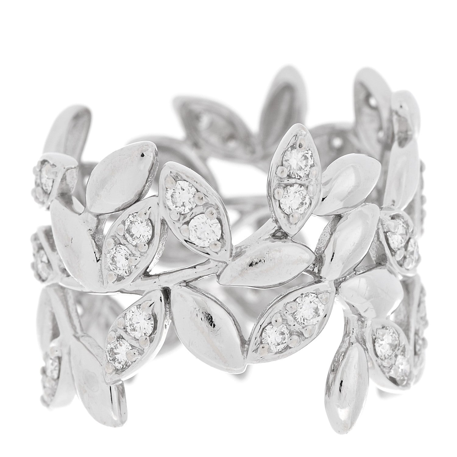 Tiffany 18K White Gold Diamond Paloma Picasso Olive Leaf Band Ring 49 5 3 of 4